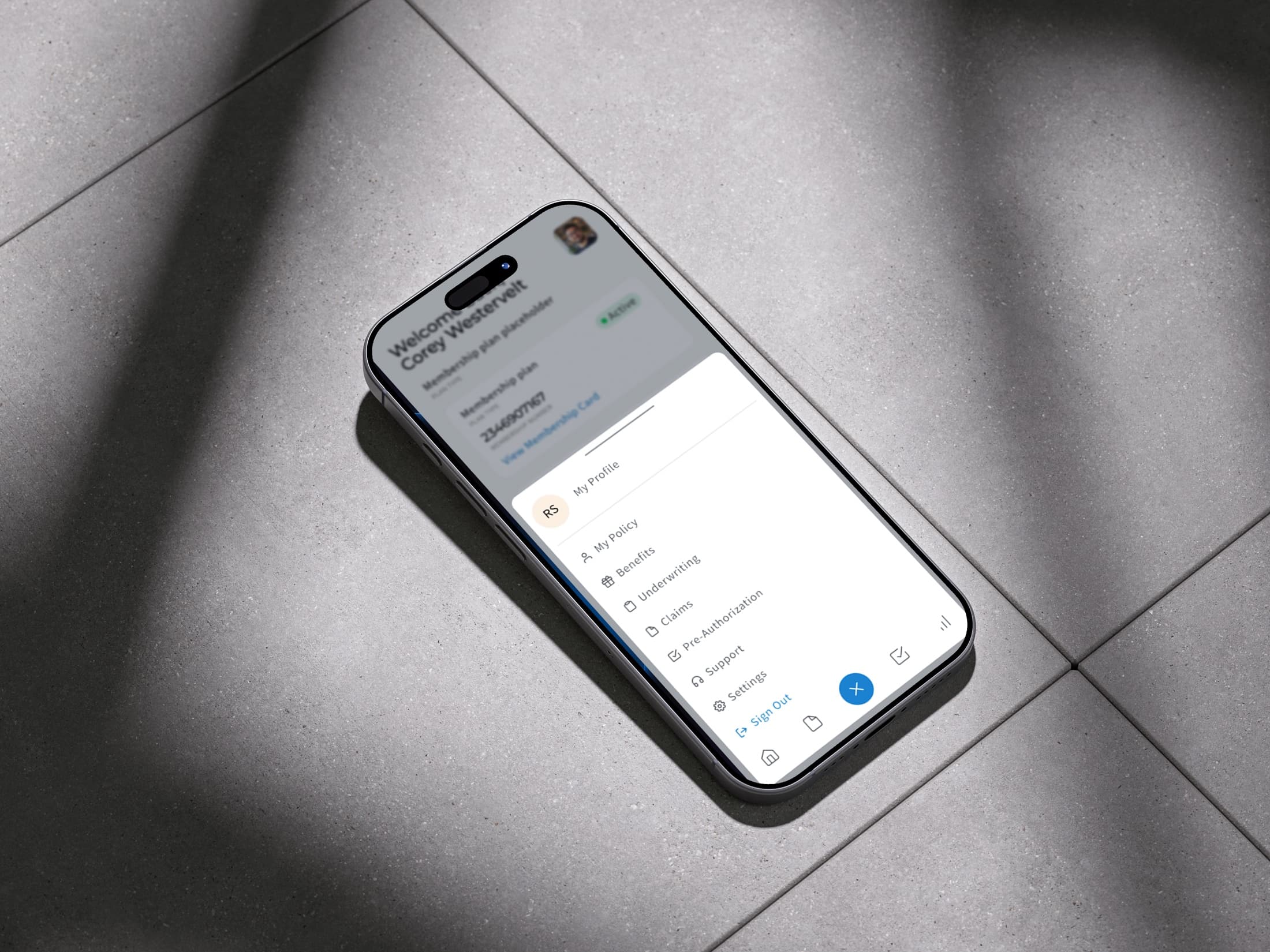 CellMed Dashboard with the navigation menu open, shown on a phone