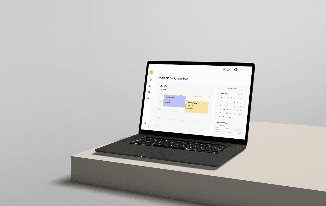 PT Flash parent calendar dashboard shown on a laptop
