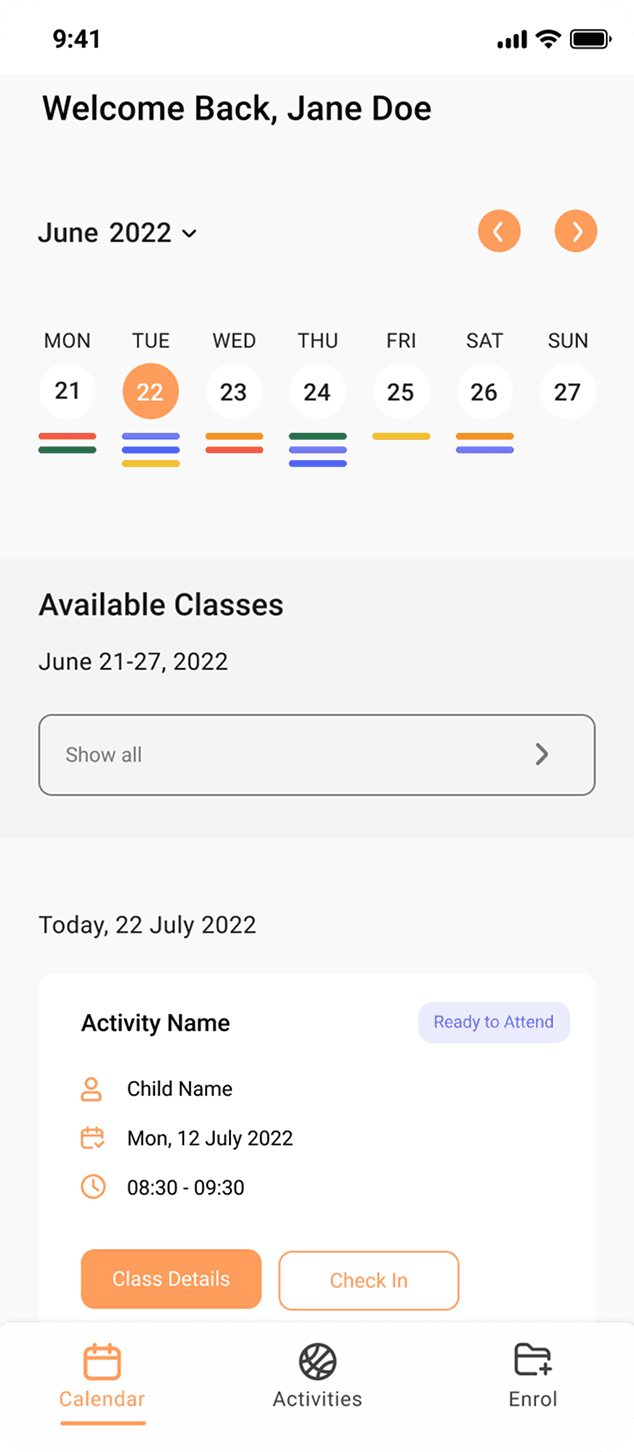 PT Flash calendar dashboard, mobile view